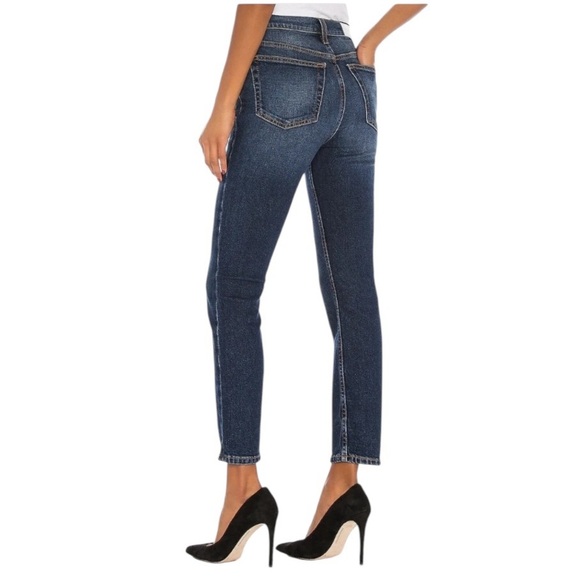 Re/Done Comfort Stretch High Rise Ankle Crop 28 Midnight Blue Button Fly - Picture 5 of 16